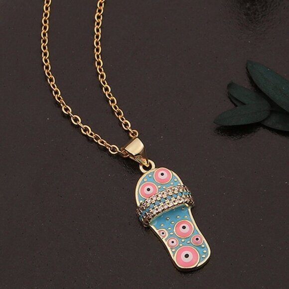 Evil Eye Slipper Pendant Necklace - Picture 2 of 4